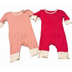 The Simple Seed Baby Romper Lot 12-18 Months Pink Red Bamboo One Piece Pajamas